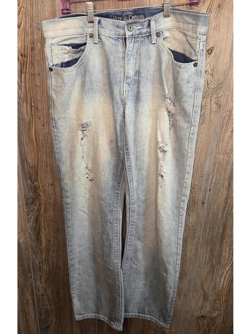 Axe & Crown Denim Blue Jeans Size 33x34 Relaxed Straight Stitched "Master Chief"